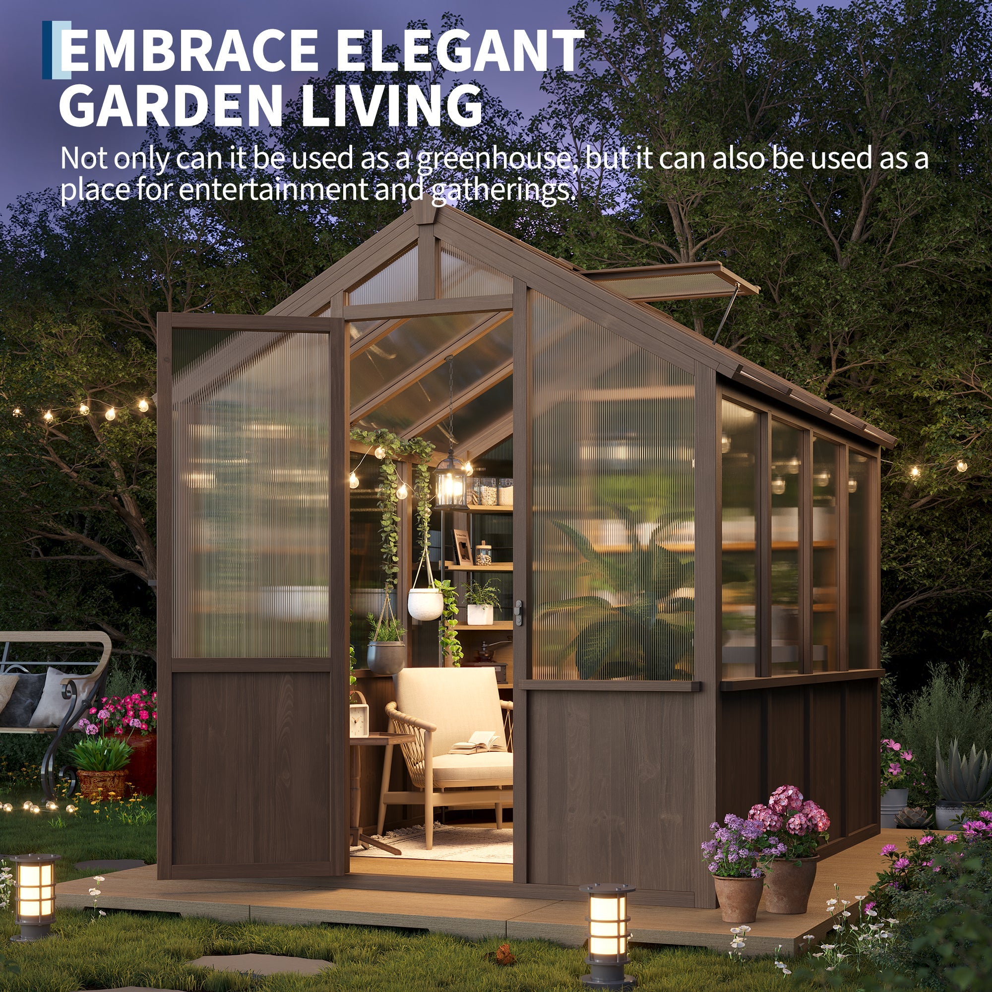 Garvee Spacious 6x8 FT Walk-In Wooden Greenhouse for Outdoors – Heavy Duty Spruce Frame, Durable PC Panels, Adjustable Roof Vents, Lockable Door – Outdoor Storage for Garden, Patio, Lawn – 6x8 Vintage Color