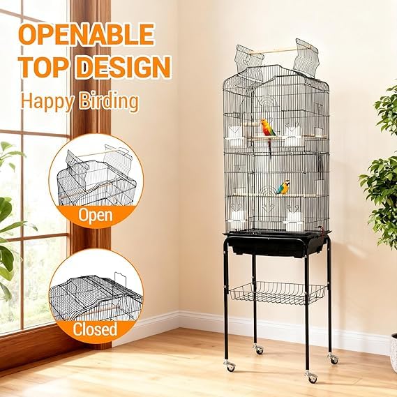 Garvee 59.5Inch Large Bird Cage, Metal Parakeet Cage with Rolling Stand, Parrot Cage, Feed Bowls for Parakeets, Cockatiel, Conures, Cockatoo