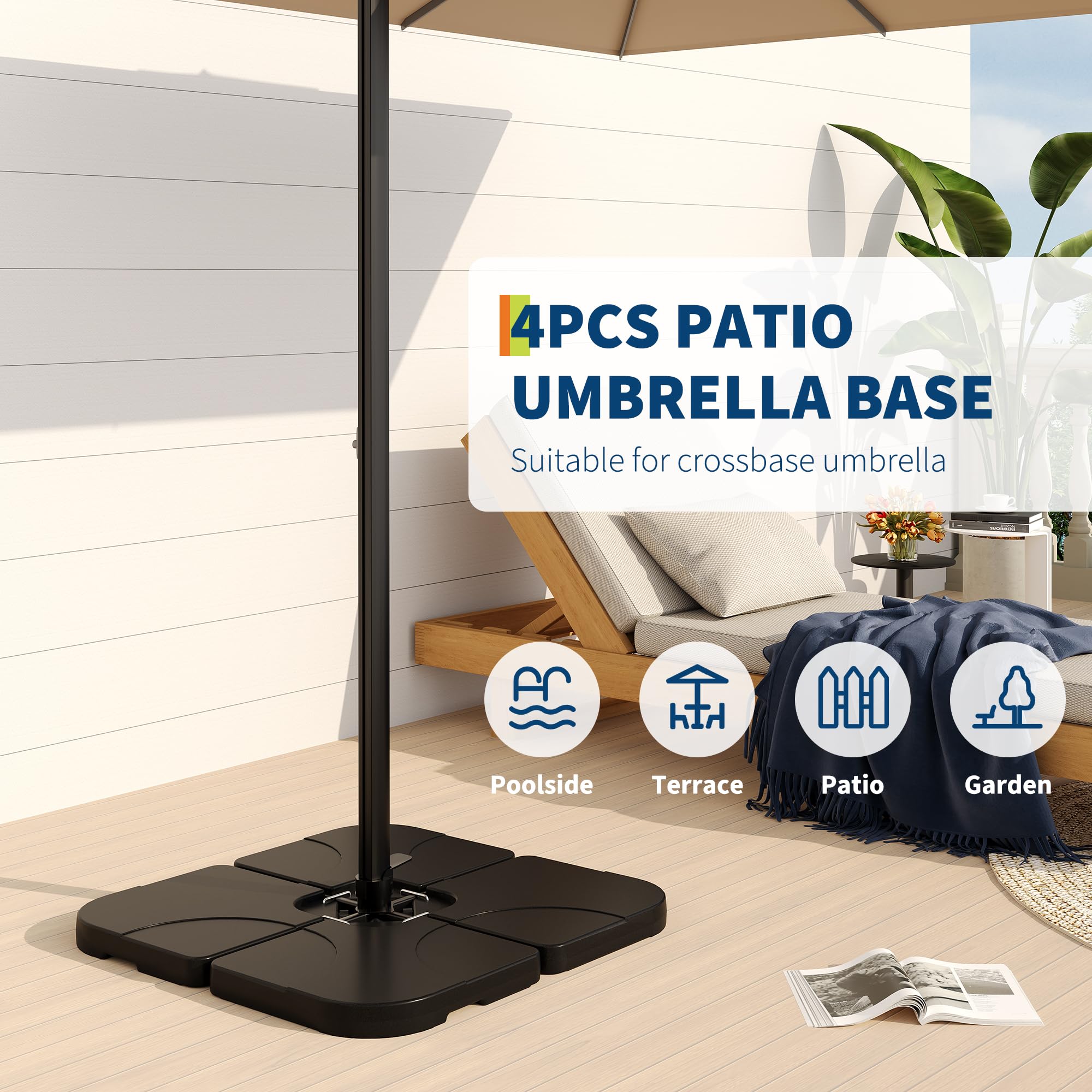 Garvee Heavy Duty Cantilever Umbrella Base, 4-Piece 230 LB Water & Sand Fillable HDPE Weight Plates with Lock Pins for Offset Patio Umbrellas, Black
