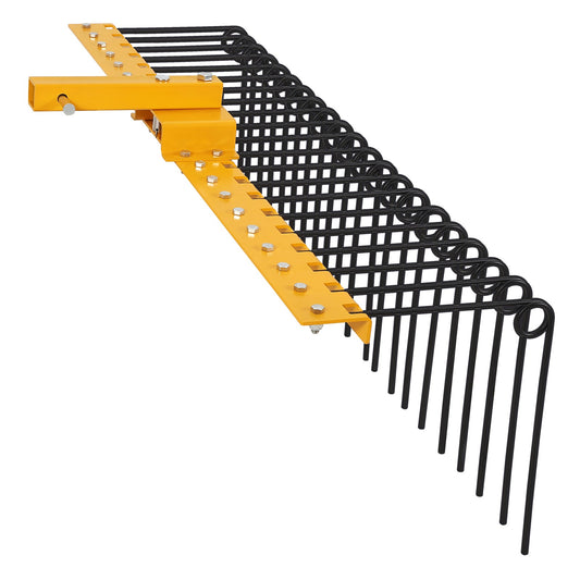 Garvee 48-Inch Tow-Behind Pine Straw Landscape Rake, Heavy-Duty Alloy Steel Tow Lawn Rake with 17 Replaceable Heat-Treated Tines, 2-Inch Receiver Hitch Attachment for UTV, ATV, and Lawn Tractors