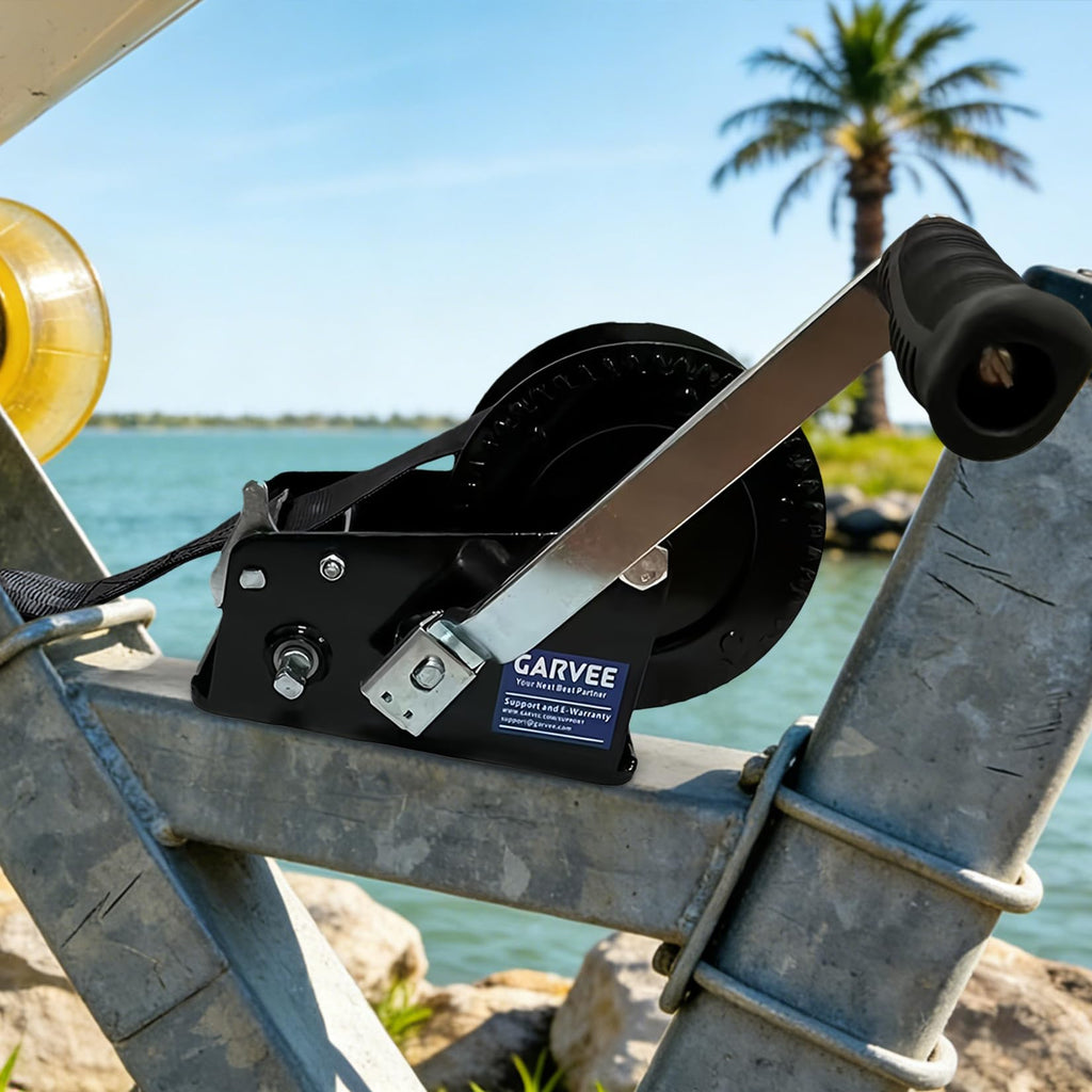 Garvee 3500lbs Heavy Duty Boat Trailer Winch with 33FT Strap, Dual-Speed 4:1/8:1 Gear Ratio & 2-Way Ratchet, Professional Hand Crank Winch for Pulling Boat, Trailer, Truck, RV, ATV, Jet Ski
