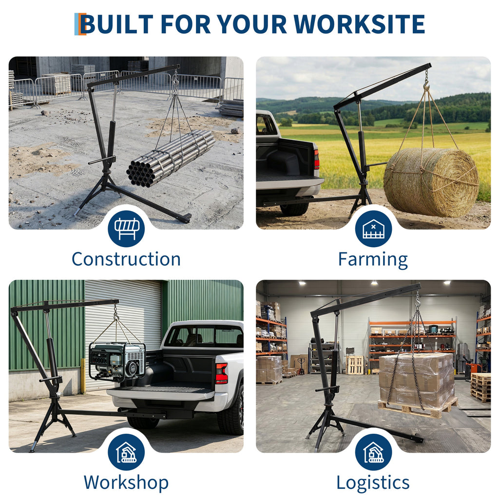 Garvee Heavy Duty Pickup Truck Crane– 1000 Lbs Capacity Hitch Mount Crane with 360° Swivel & Adjustable Boom, Heavy Duty Steel Shop Crane for Garage, Black