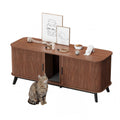Garvee Multi-Functional Cat Litter Box Enclosure for 2 Cats, 59" Large Wooden Pet House - Hidden Litter Box Furniture - Sliding Door Access - Cat Litter Mat Included - TV Stand Side Table - Color: Walnut
