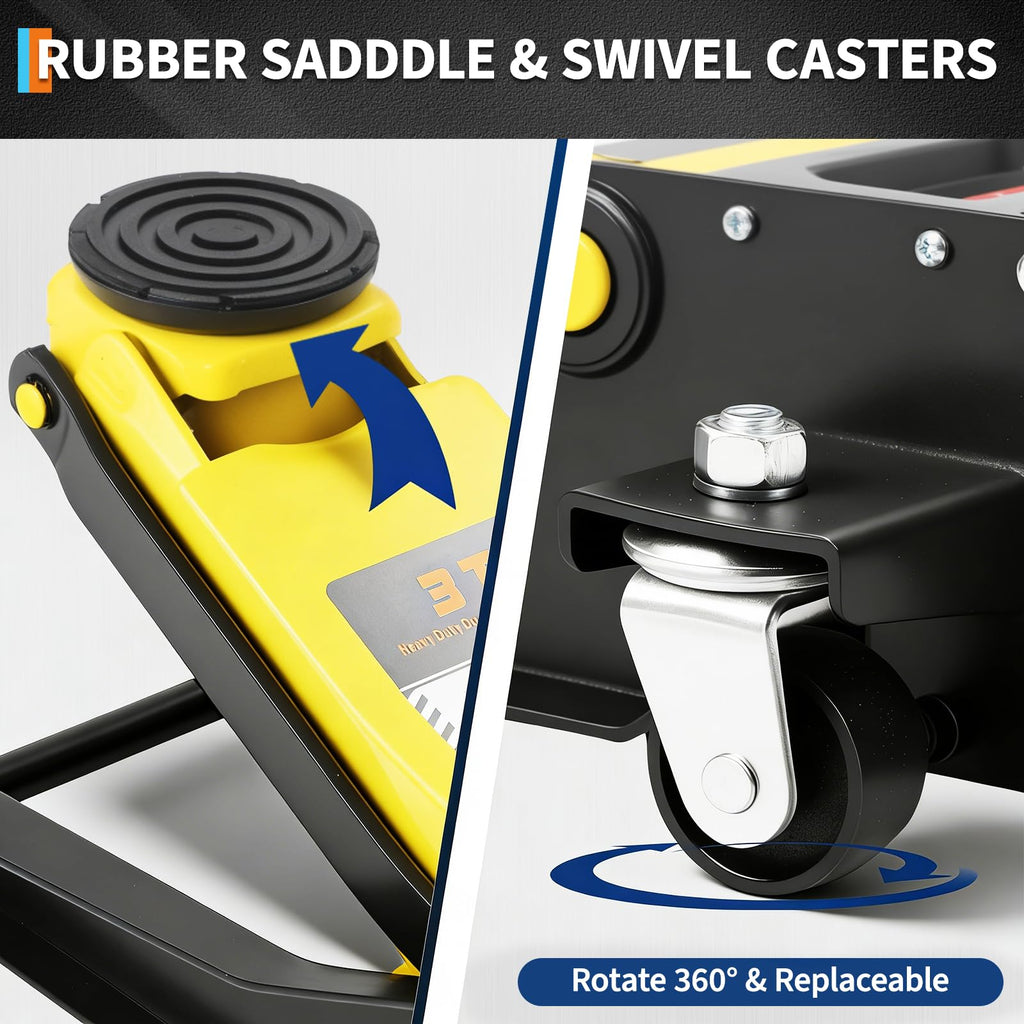 Garvee 3 Ton (6000lbs) Hydraulic Floor Jack - Low Profile Dual Piston Quick Lift - Heavy Duty Steel, Trolley Design - 2.95-15.35 in Lifting Range - For Car, SUV, Truck - Yellow + Black