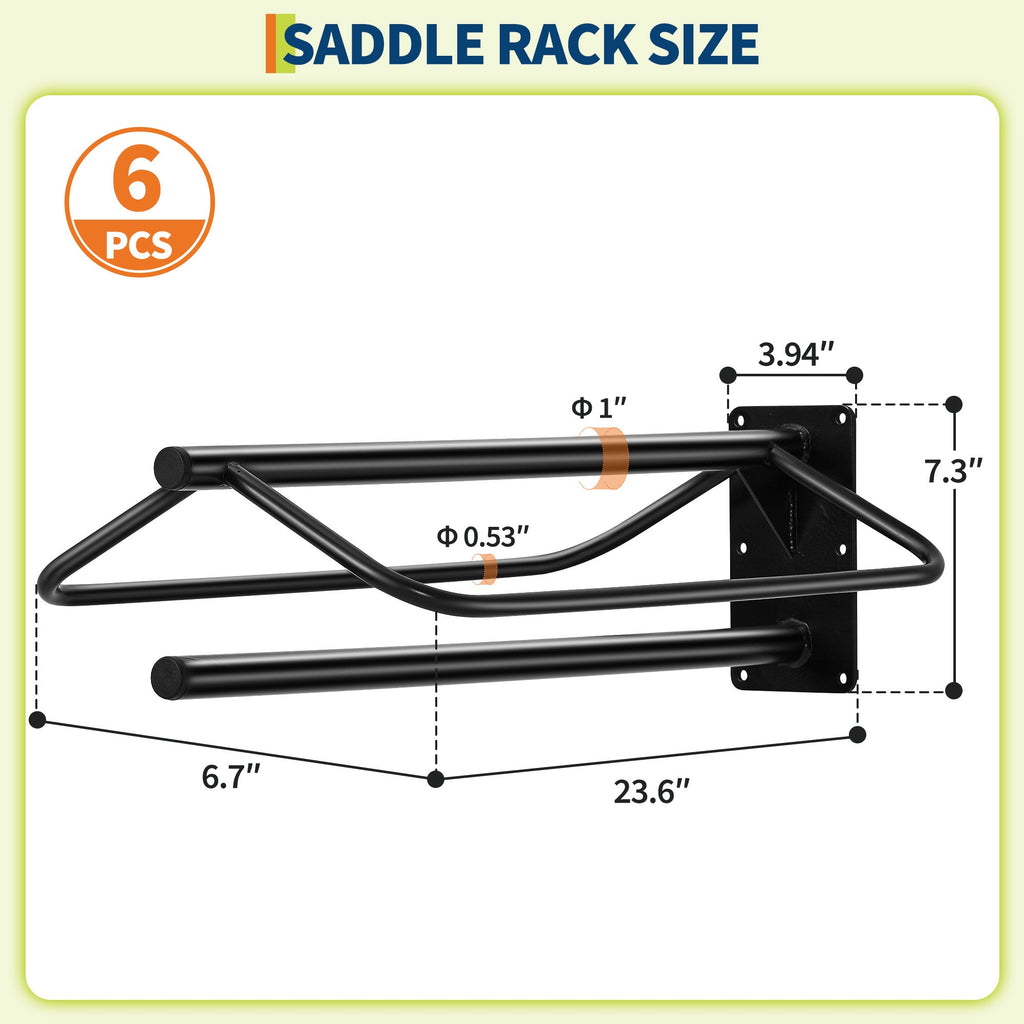 Garvee Heavy Duty Wall Mounted Saddle Rack Set – Carbon Steel Holder with Double Padded Arms – For English & Western Saddles, Bridles, Blankets, Horse Tack – Stable, Barn, Tack Room Organization – 6 Pack