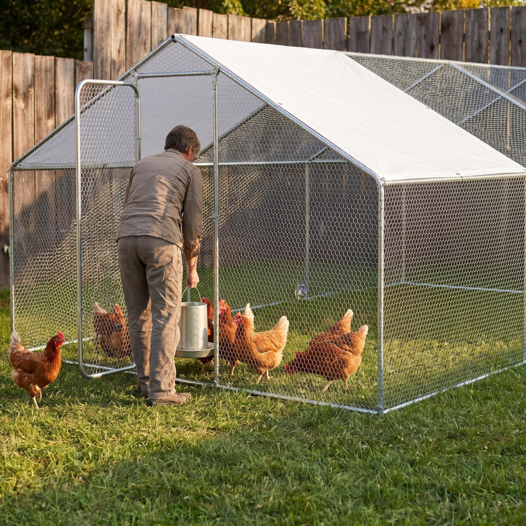 Garvee Spacious Chicken Coop Livestock Shelter - Large Size Walk-In Poultry House - Secure Outdoor Enclosure with Spire Roof - Lockable Door, Weatherproof Cover - Large Size Spire Roof