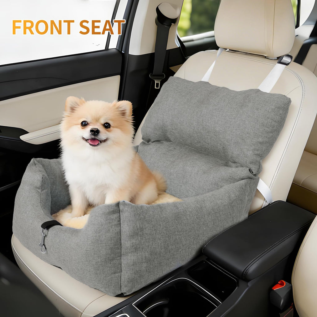 Garvee Dog Booster Car Seat Bed for Small Dogs Up to 18 LB, Portable Elevated Puppy Travel Car Seat with Tether & Reversible Cushion for Front and Back Use, Grey