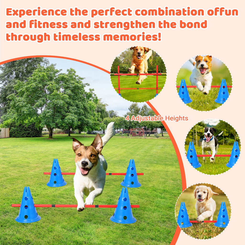 Garvee Dog Agile Hurdle Cone Set, Dog Agile Training Equipment 4-Height Adjustable Obstacle with Storage Bag, for Beginners & Advanced, Puppy Agile Training Hurdle 12 Cones & 6 Agile Rods Combo