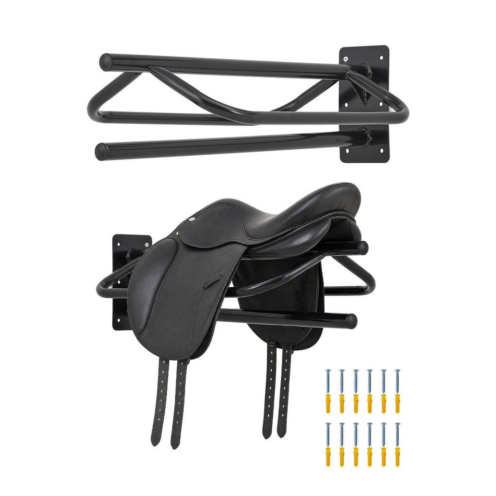 Garvee 2-Pack Heavy Duty Wall Mounted Saddle Rack – Heavy Duty Carbon Steel Tack Organizer Stand with Blanket Bar for English & Western Saddles, Pads, and Blankets (Black)