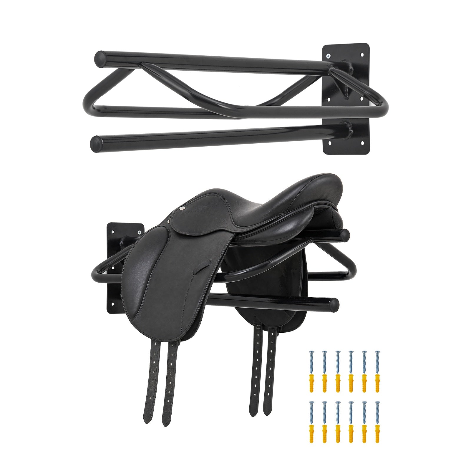 Garvee 2-Pack Heavy Duty Wall Mounted Saddle Rack – Heavy Duty Carbon Steel Tack Organizer Stand with Blanket Bar for English & Western Saddles, Pads, and Blankets (Black)