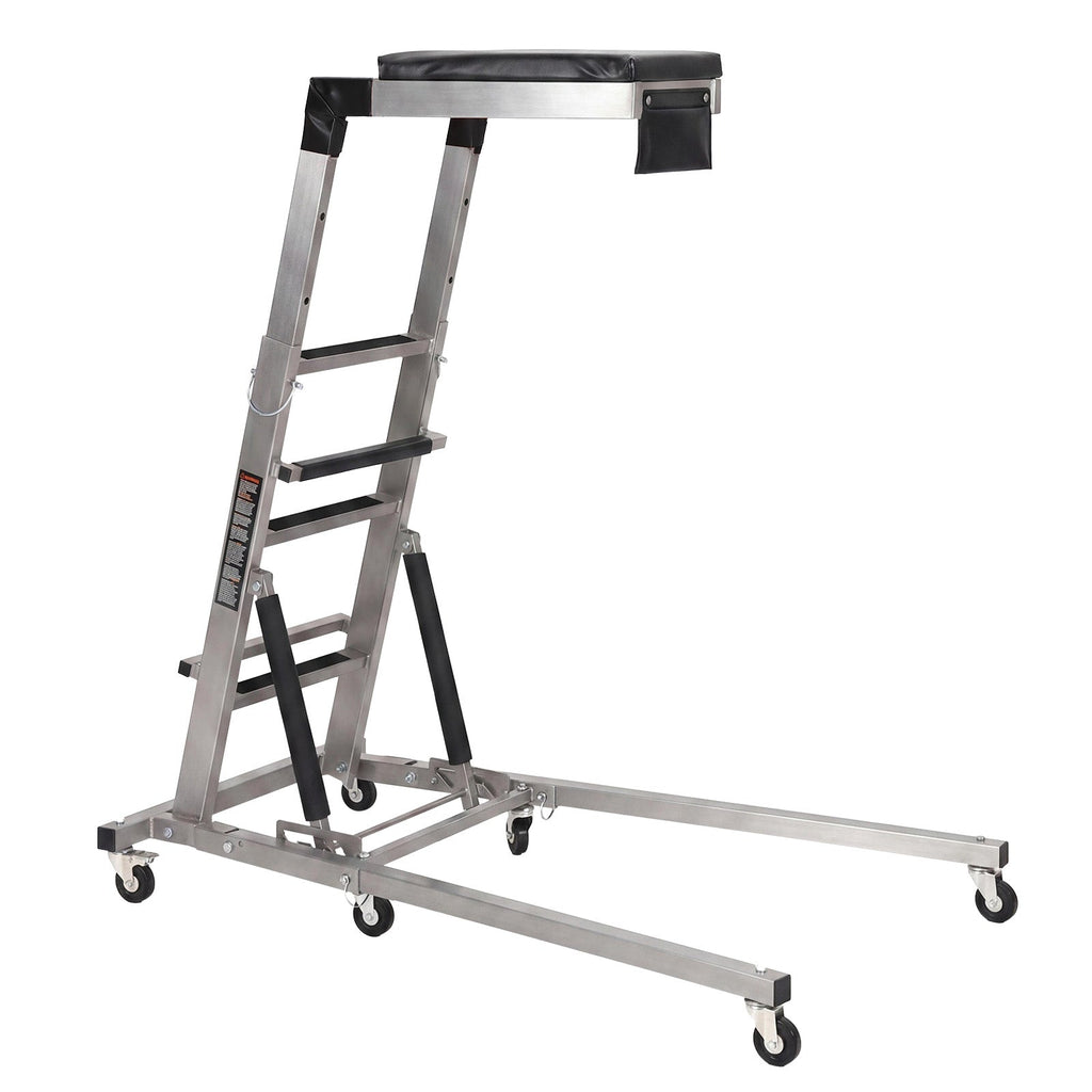 Garvee Heavy-Duty Adjustable Topside Engine Creeper, 400 lbs Capacity, Collapsible Design with 4 Swivel Wheels, Padded Deck, Height Adjustable (45"-66") - Rolling Workshop Creeper for Truck & Auto Repair, Silver