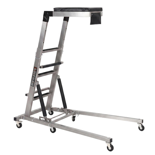 Garvee Heavy-Duty Adjustable Topside Engine Creeper, 400 lbs Capacity, Collapsible Design with 4 Swivel Wheels, Padded Deck, Height Adjustable (45"-66") - Rolling Workshop Creeper for Truck & Auto Repair, Silver