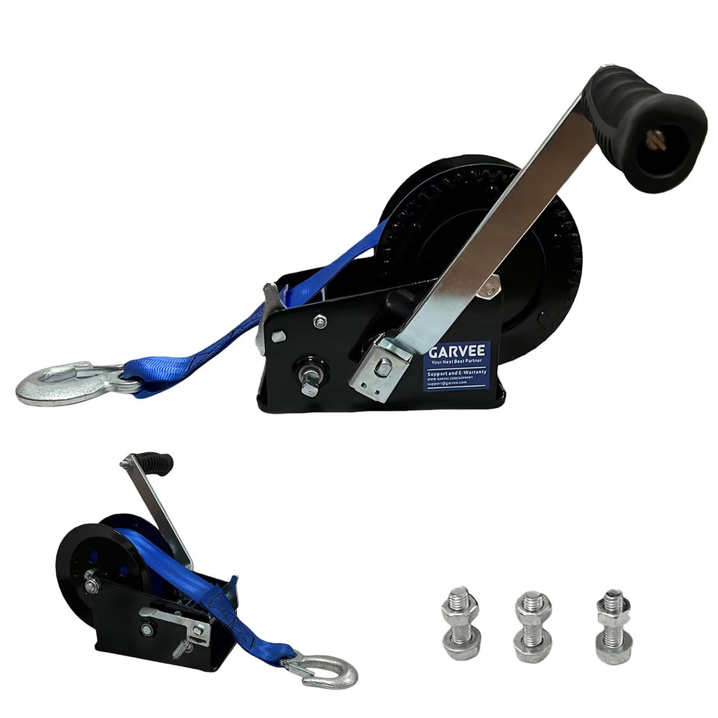Garvee 3500lbs Heavy Duty Boat Trailer Winch with 33FT Strap, Dual-Speed 4:1/8:1 Gear Ratio & 2-Way Ratchet, Professional Hand Crank Winch for Pulling Boat, Trailer, Truck, RV, ATV, Jet Ski