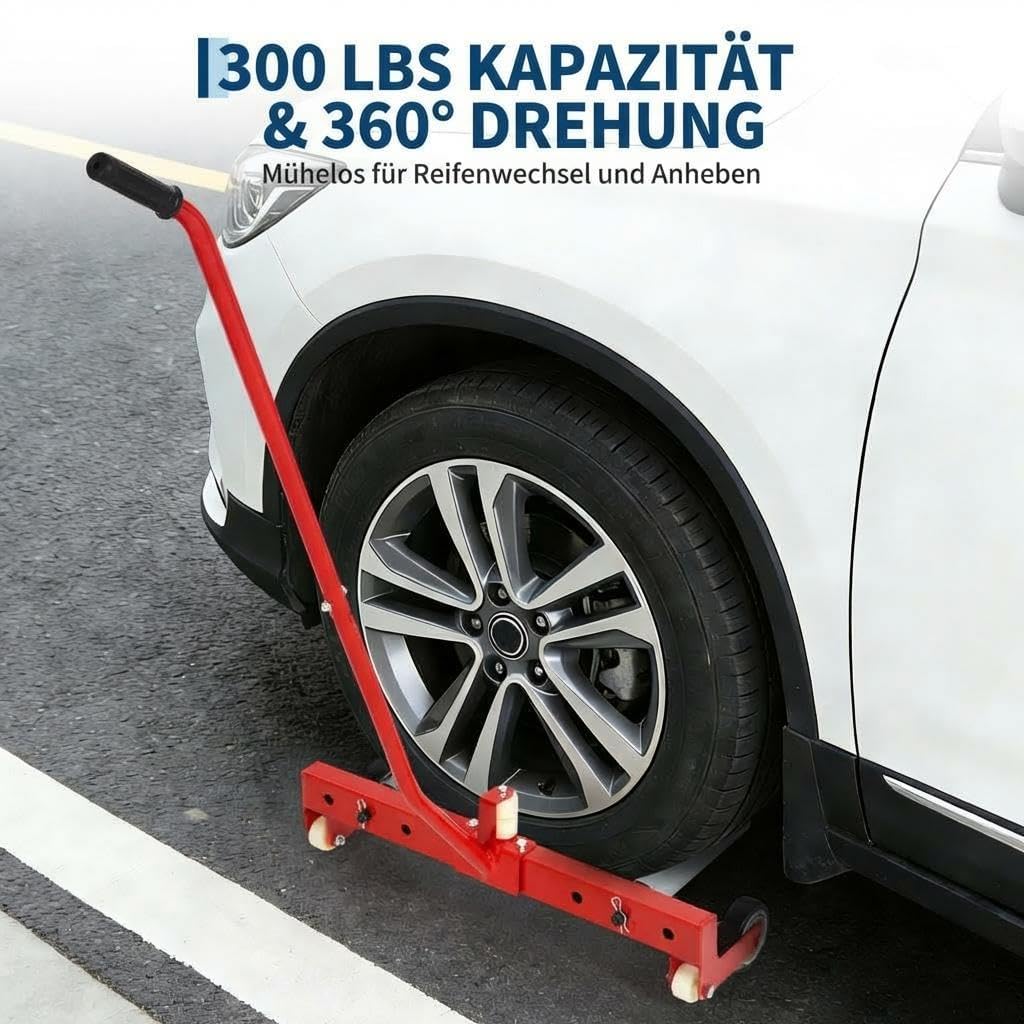 Garvee Heavy Duty Adjustable Tire Wheel Dolly – 330lbs Capacity, 23.5"-43.5" Width, 8in 360° Rollers – For Semi Truck, SUV, Skid Steer, ATV, RV, Trailer – Easy Tire Lifting – Red
