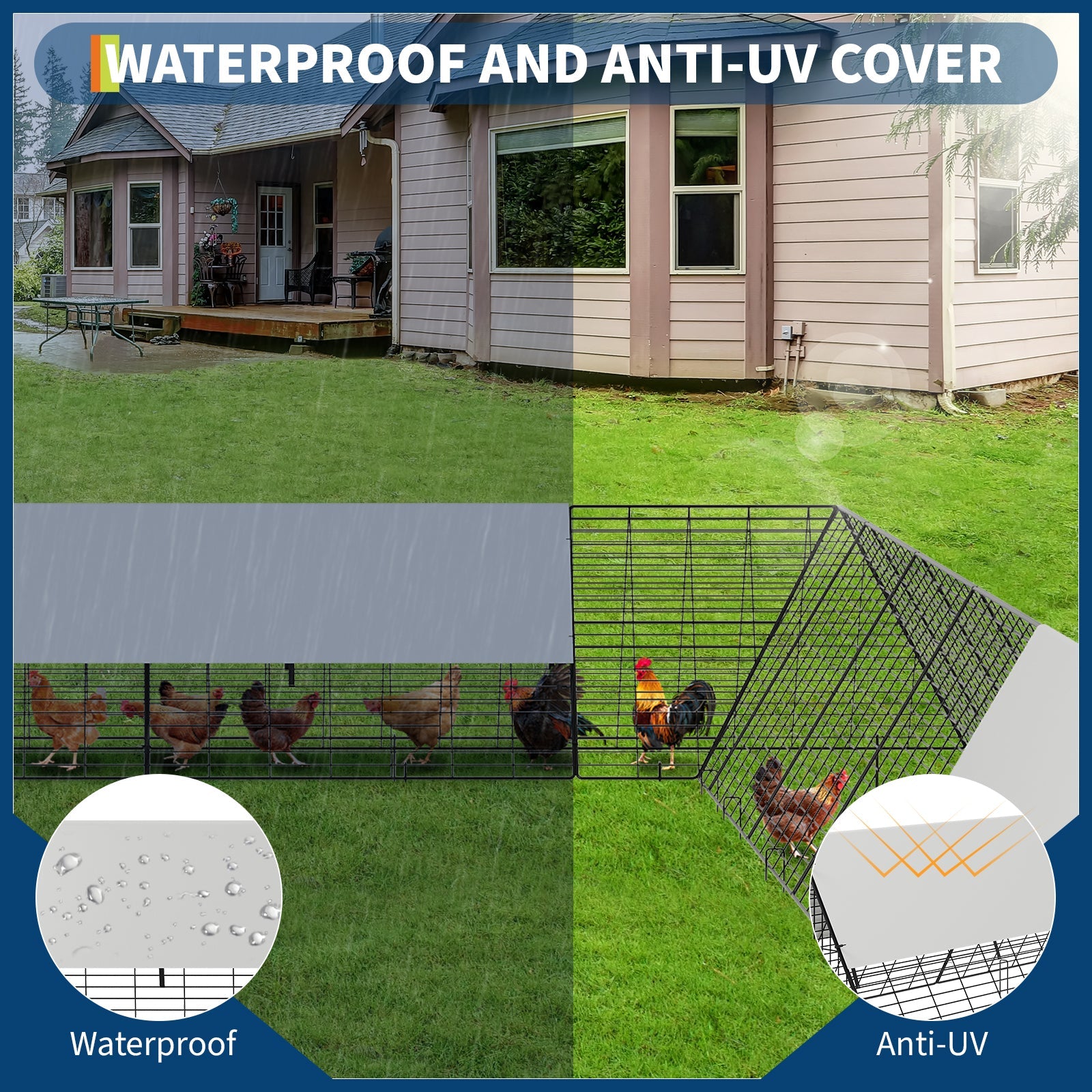 Garvee Metal Chicken Tunnel Run with Corner Frames - Large 236" x 157" Modular Outdoor Poultry Enclosure with 3 Weather-Resistant Covers & Ground Staples for Hens, Ducks & Rabbits (Black)