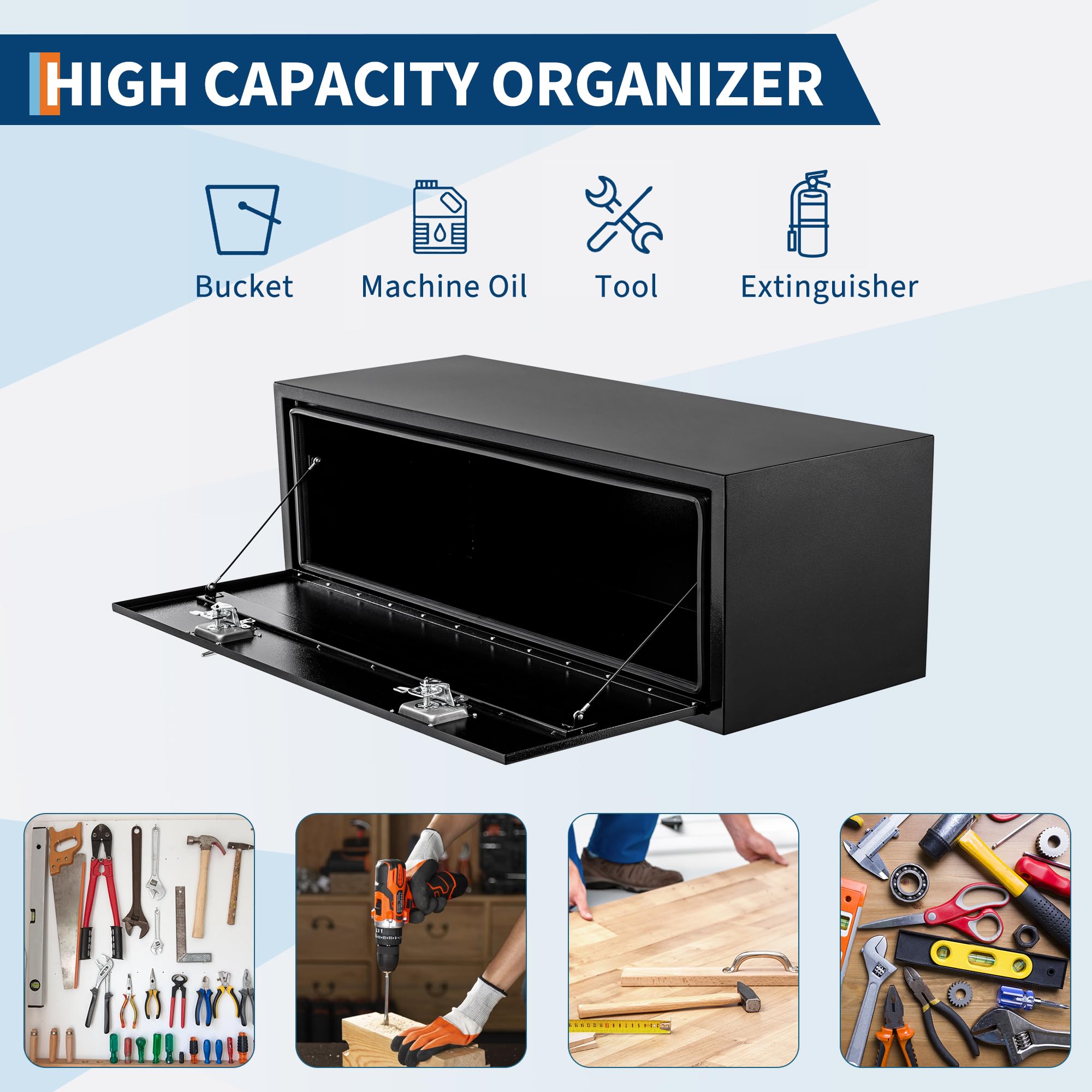 Garvee 60" x 16" x 13" Heavy Duty Black Steel Underbody Truck Tool Box – Weatherproof T-Handle Lock Storage Chest – Smooth Surface, Ideal for Pickups, Trailers, RVs, Black Base Silver Flower Spray Plastic, Underbody Tool Box