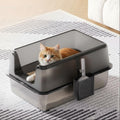 Garvee Non-Stick Stainless Steel Litter Box, Side Opening Splash-Proof & Leak-Proof Large Metal Cat Litter Box with Lid & Scoop, Easy-Clean & Durable, 8" Deep Black