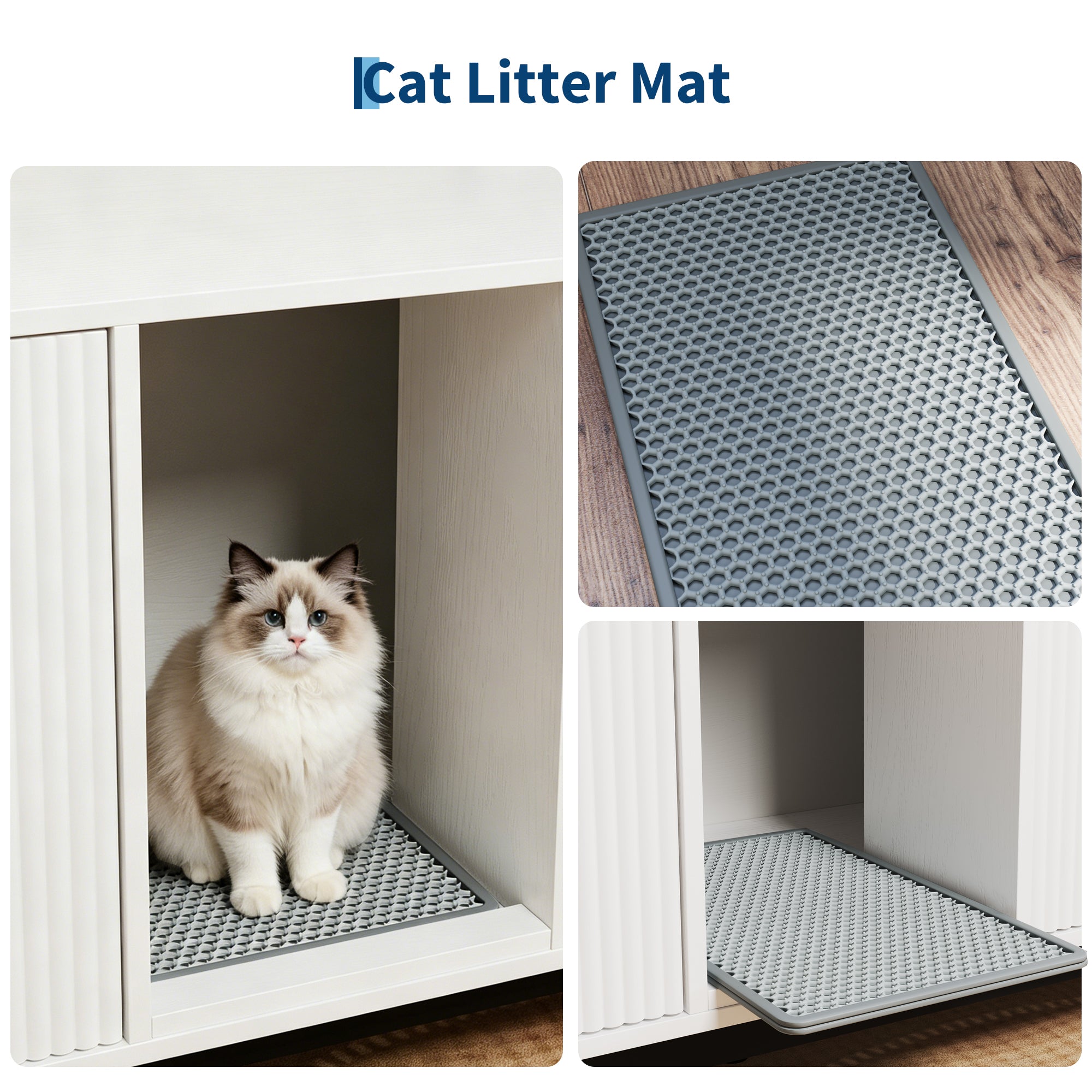 Garvee Double Cat Litter Box Enclosure Furniture, Hidden Litter Box Furniture with Litter Collector & Scratch Pad, Wooden Litter Box Cabinet, Cats House, White