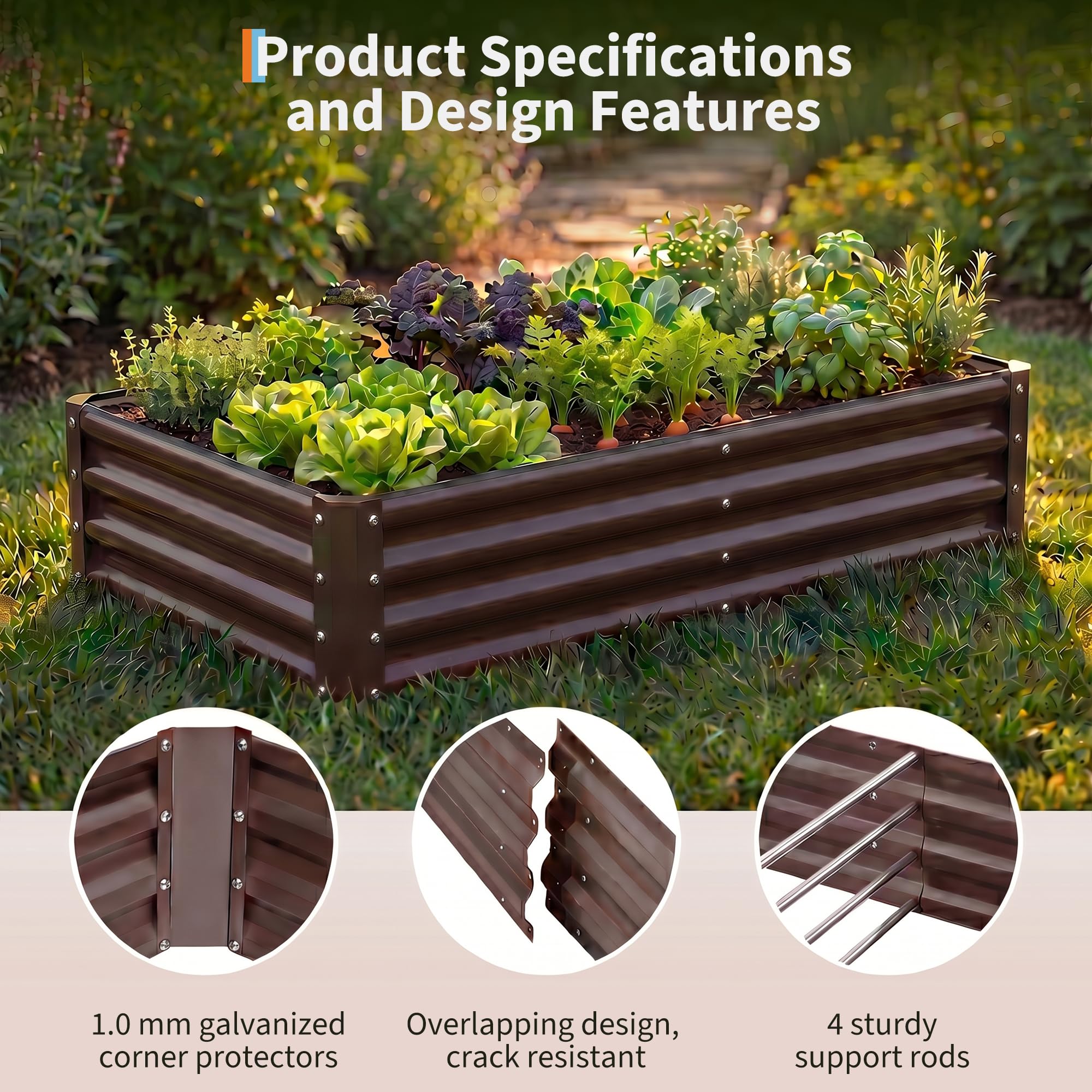 Garvee 2 Pack Tall 4 x 2 Ft Galvanized Steel Raised Garden Bed, Outdoor Above Ground Planter Box for Vegetables and Flowers, Metal Raised Bed for Gardening