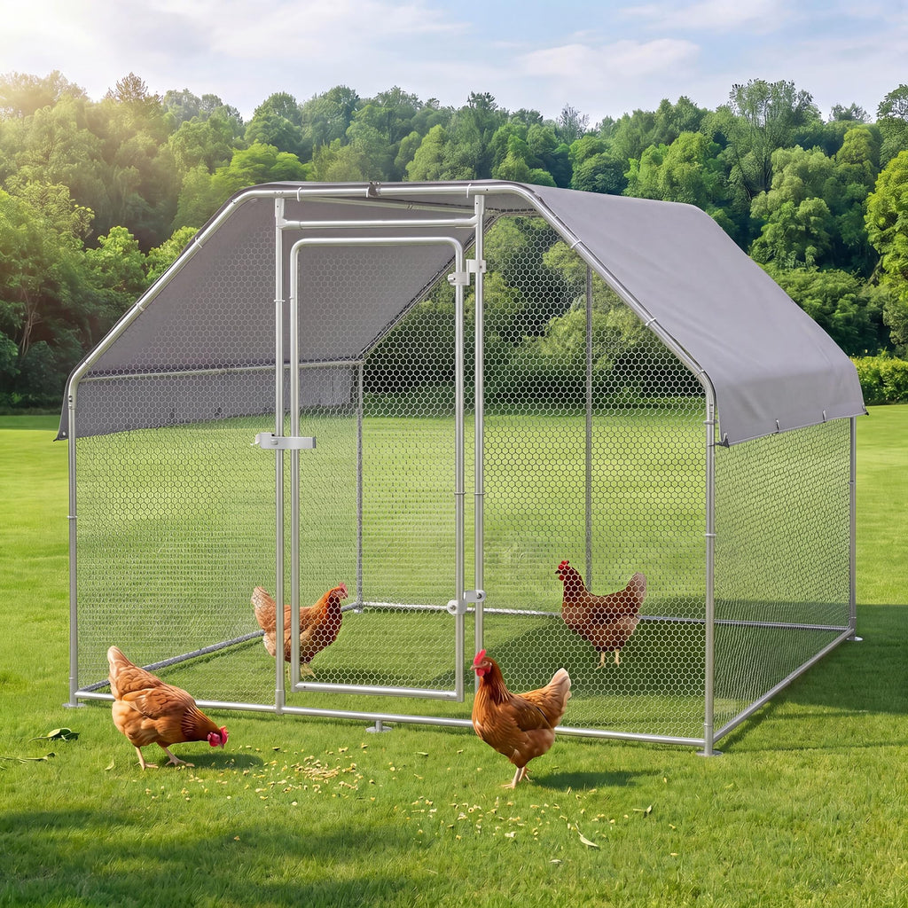 Garvee Large Metal Chicken Coop, Walk-In Poultry Cage with Waterproof Cover for Backyard Farm Use 9.84' × 6.56' × 6.56'