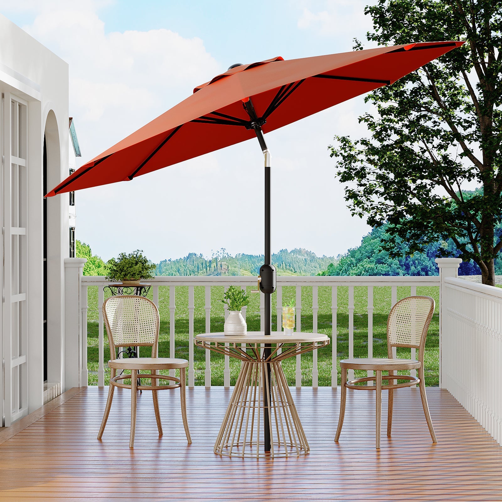 Garvee 9 ft Outdoor Patio Umbrella with 8 Sturdy Ribs, Crank Lift, Push-Button Tilt & UV-Resistant Waterproof Canopy for Pool, Deck, Yard & Garden, Orange