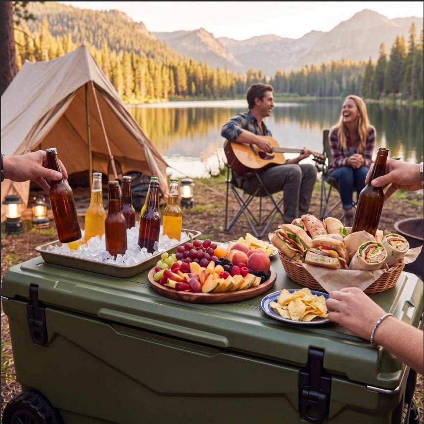 Garvee Extra-Thick Insulated Rolling Camping Cooler 110qt with Wheels - Large Portable Ice Chest Keeps Ice Up to 7 Days - For Food, Drinks, Beach, Picnic, Fishing, Boating - Military Grass Green - KUER-C-110 Military Grass Green GY06