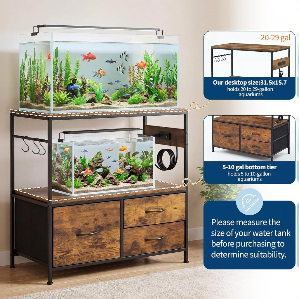 Garvee Fish Tank Stand, Metal Double Aquarium Stand with Cabinet, Heavy Duty Reptile Terrarium Stand