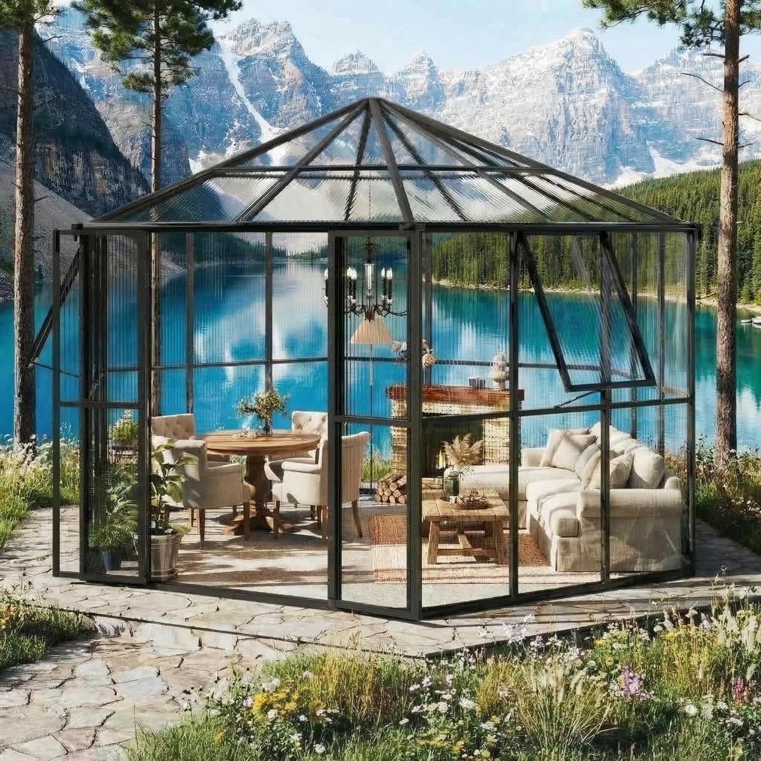 Garvee Hexagonal Walk-In Greenhouse 12×10×8 ft, 4mm UV-Resistant Polycarbonate Panels, 2 Vents & Dual Lockable Doors for Backyard Garden