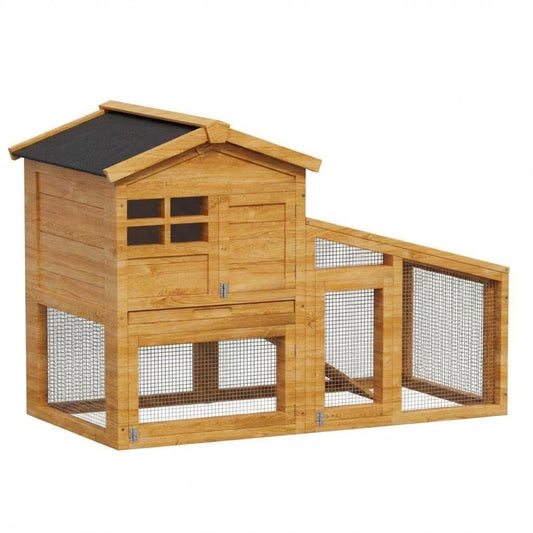 Garvee 2-Tier 53" Wooden Small Animal Cage, Weatherproof Rabbit Hutch with Non-Slip Ramp, Leak-Proof Removable Tray, Anti-Chew Metal Frame, Asphalt Roof, Ideal for Rabbits, Guinea Pigs, Rufous White