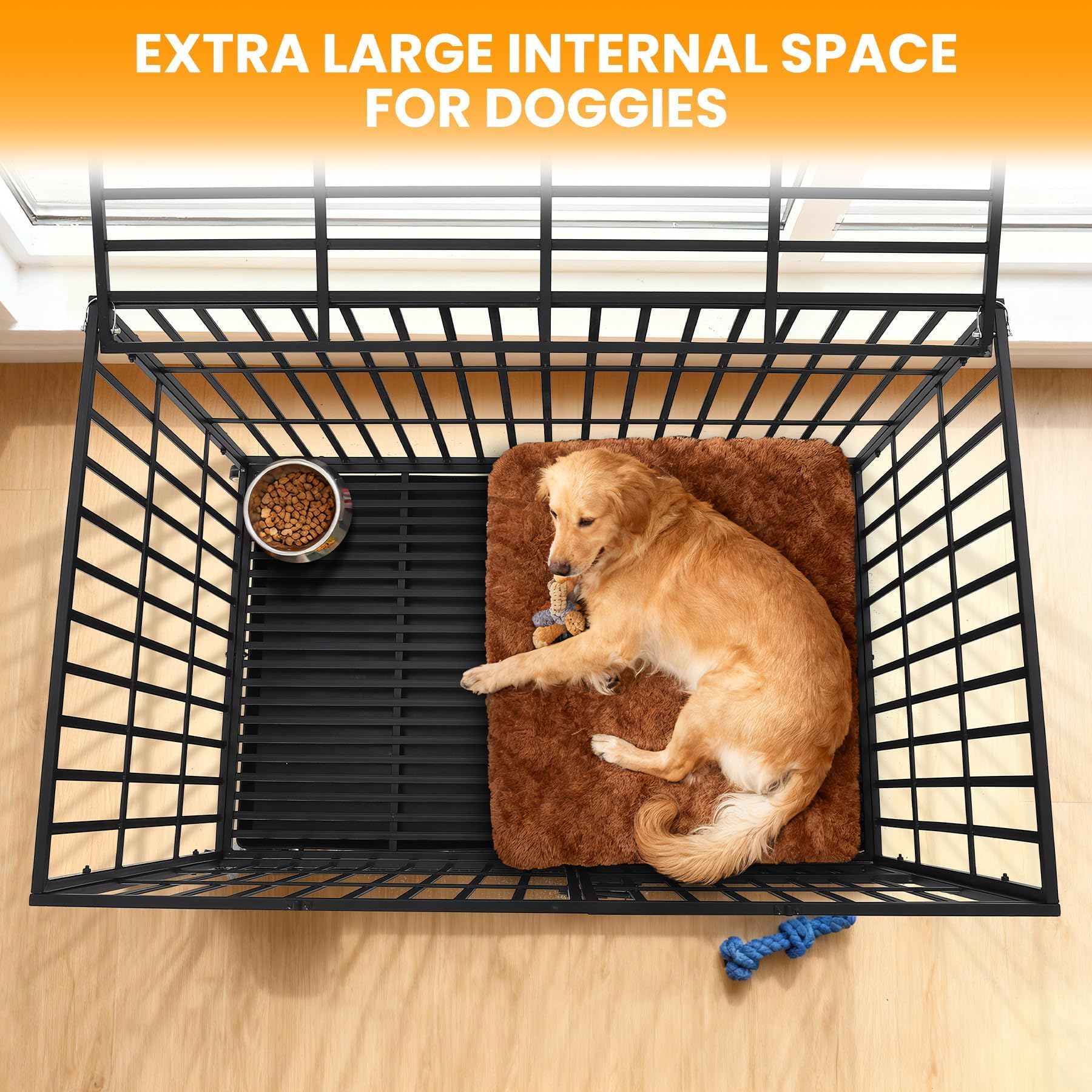 Garvee Heavy Duty Escape-Proof Dog Crate 49", Indestructible Metal Dog Kennel for Large Dogs, 3-Door Locking Design, Removable Tray & Wheels, Indoor Cage, Black