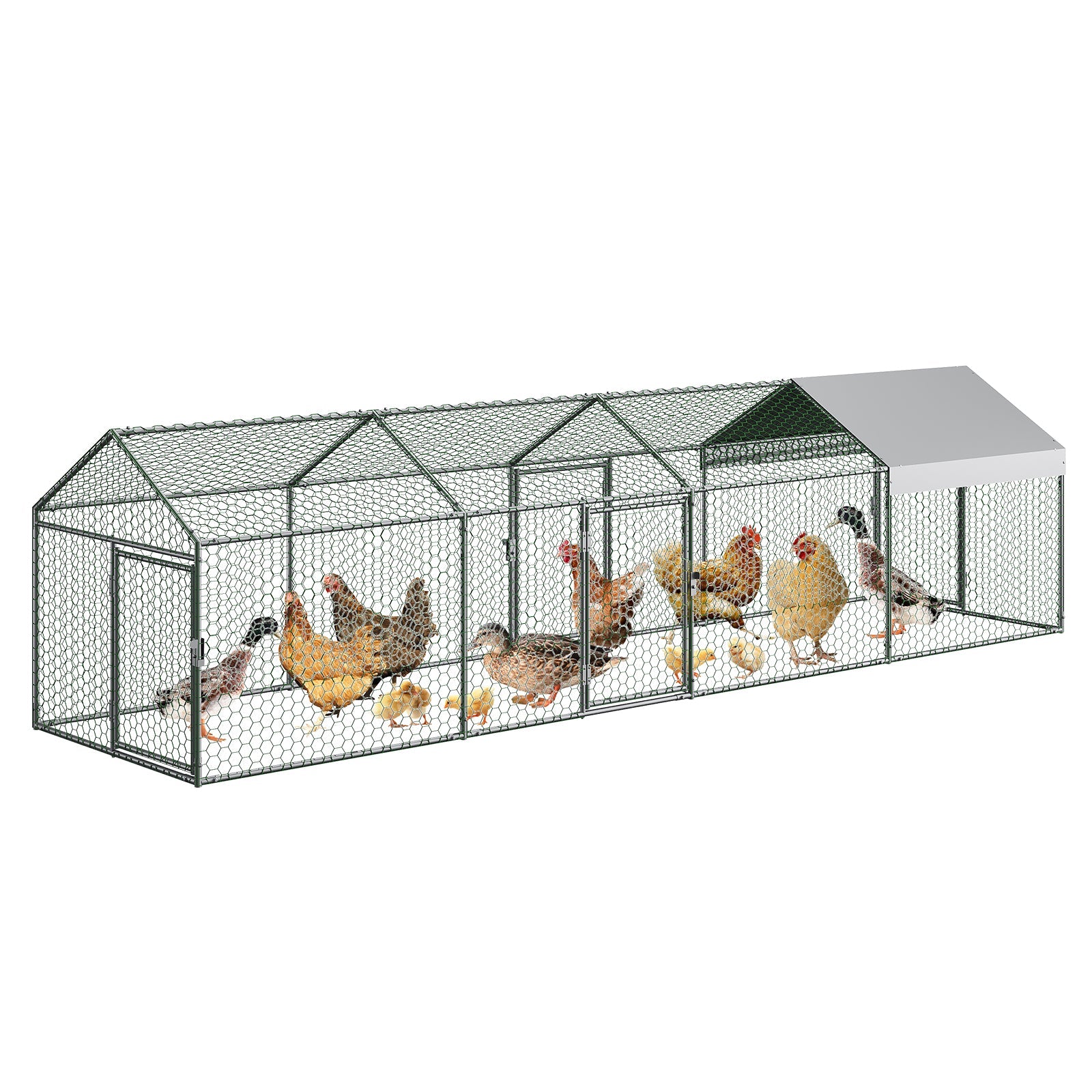 Garvee Large Metal Chicken Coop, Chicken Runs for Yard with Waterproof and Anti-UV Cover, Portable chicken coop for Outdoor Chicken Rabbit Duck, Silver, 160"×40"×40"