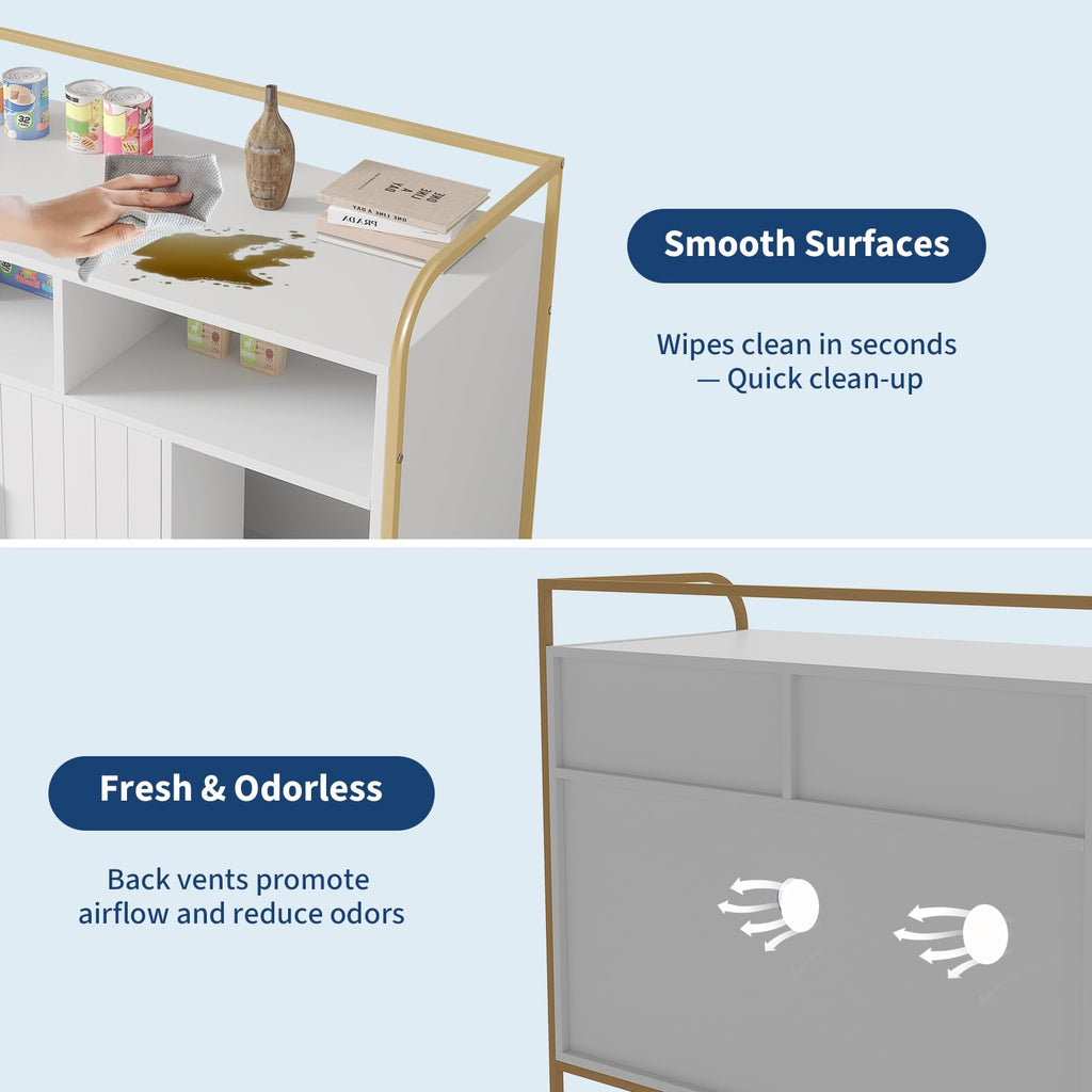 Garvee Cat Litter Box Enclosure, Wooden Cat Washroom Furniture with Barn Door, Storage Shelf and Top Display Shelf, Hidden Litter Box Cover, Dog Proof Feline Litter Boxes, Kitty House, Fits Most Litter Boxes, White