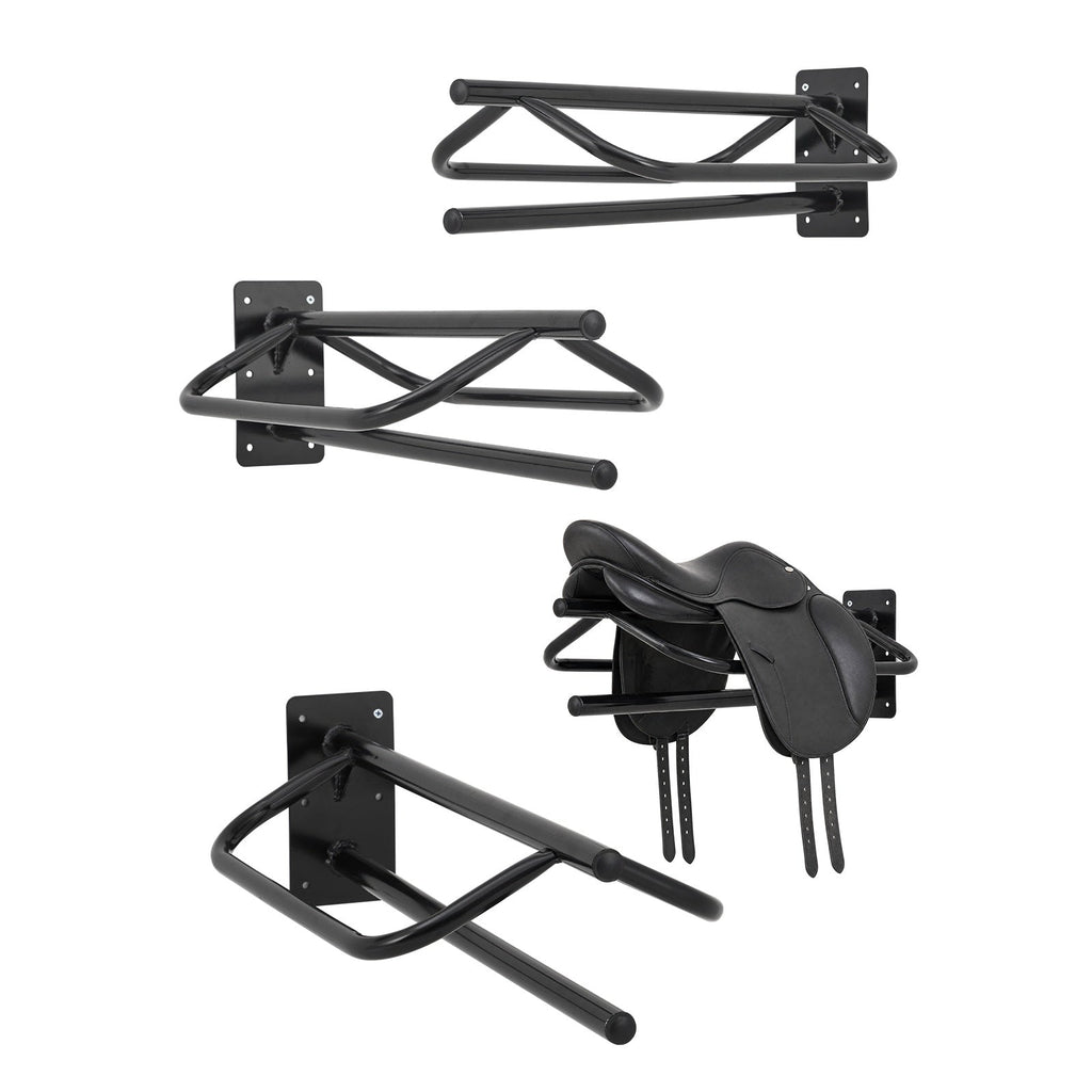 Garvee 2-Pack Heavy Duty Wall Mounted Saddle Rack – Heavy Duty Carbon Steel Tack Organizer Stand with Blanket Bar for English & Western Saddles, Pads, and Blankets (Black)