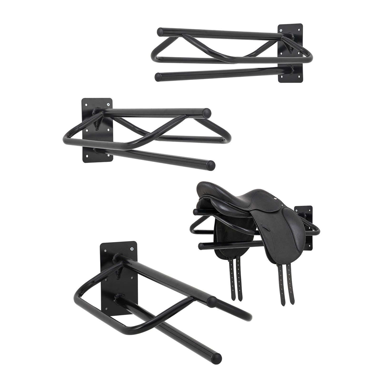 Garvee 2-Pack Heavy Duty Wall Mounted Saddle Rack – Heavy Duty Carbon Steel Tack Organizer Stand with Blanket Bar for English & Western Saddles, Pads, and Blankets (Black)
