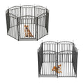 Garvee Heavy Duty Outdoor Decorative Fence Panel for Yard & Garden – 47" Metal Dog Playpen with 1 Door, 8 Panels, Black with Silver Floral Design – Black Base with Silver Design, 8 Pieces