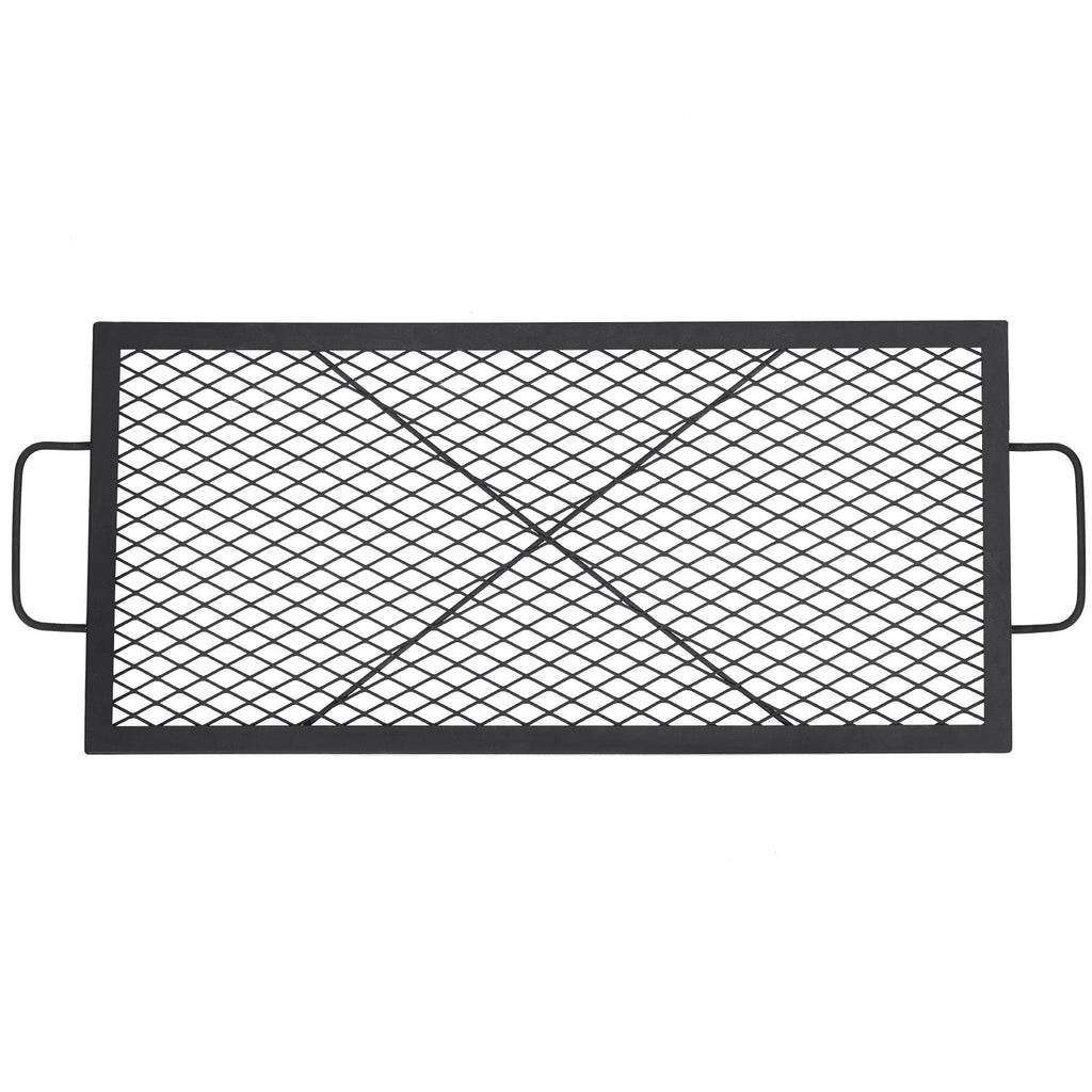 Garvee 44x15 inch Rectangular Fire Pit Grate, 44lbs Load Capacity Heavy Duty Carbon Steel Grill Grate with Handles, 1112°F Heat Resistant Cooking Mesh for Outdoor Camping & Backyard BBQ, Black
