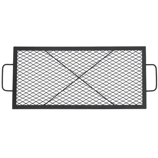 Garvee 44x15 inch Rectangular Fire Pit Grate, 44lbs Load Capacity Heavy Duty Carbon Steel Grill Grate with Handles, 1112°F Heat Resistant Cooking Mesh for Outdoor Camping & Backyard BBQ, Black