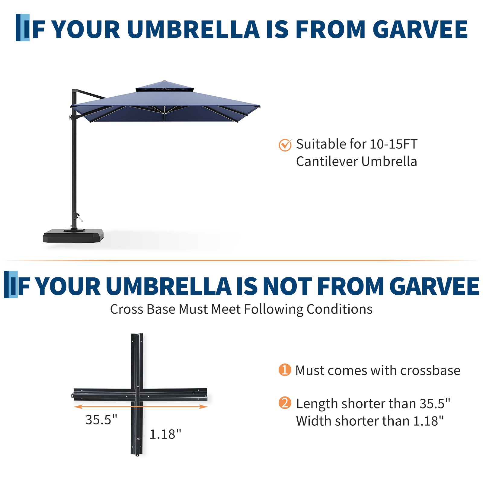 Garvee 330 lb 4-Piece Cantilever Umbrella Base, Water/Sand Fillable HDPE Weight Plates, 38.6 × 38.6 in for 10–15 ft Offset Umbrellas