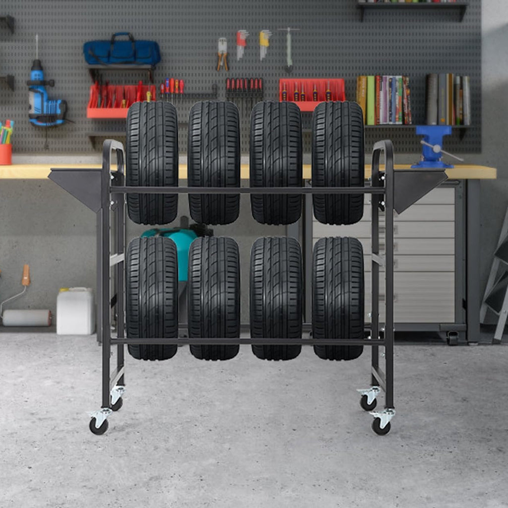 Garvee Adjustable Rolling Tire Storage Rack 500 lbs Capacity Locking Casters Steel Durable Garage Shop Organizer