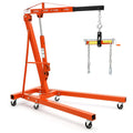 Garvee 2-Ton Folding Hydraulic Engine Hoist with Load Leveler, 4400 lbs Capacity, Heavy-Duty Cherry Picker with 6 Swivel Wheels, Hydraulic Pump, and Adjustable Boom (0.5T-2T), for Garage, Workshop, and Warehouse, Orange