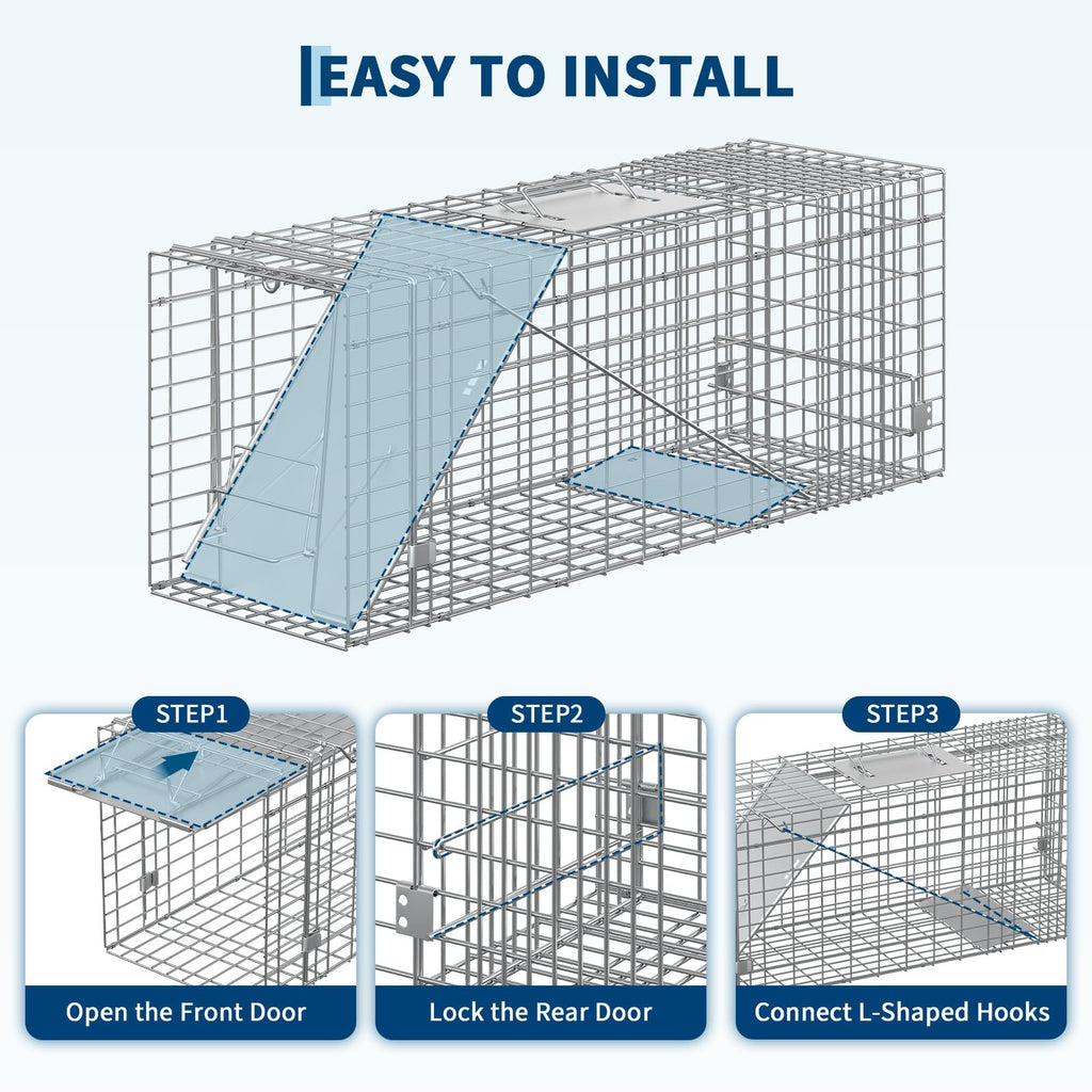 Garvee Heavy Duty Live Animal Trap Cage – Collapsible Steel, Sensitive Trigger – Humane for Raccoons, Feral Cats, Skunks, Rabbits & Small Foxes – Easy Carry Handle – 32x10x12 in / 81.3x25.4x30.5 cm