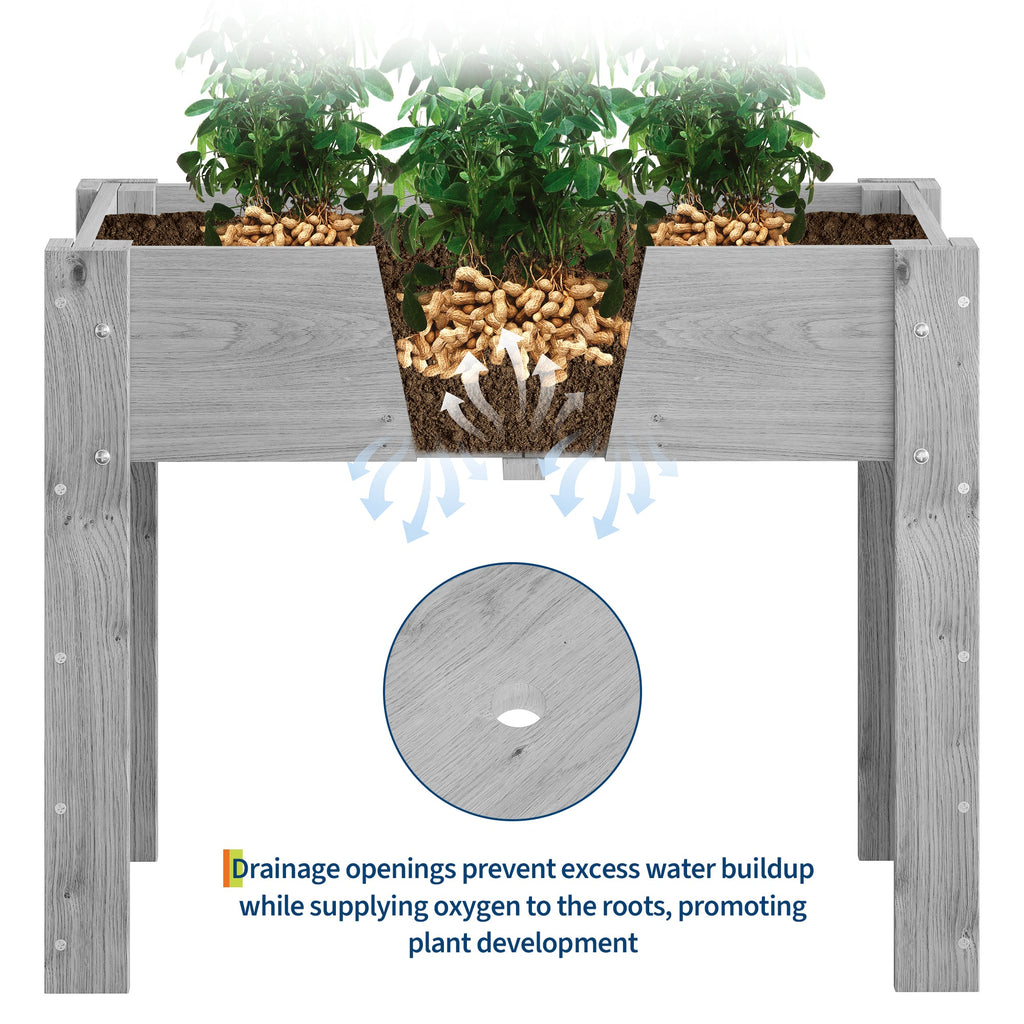 Garvee 34" x 18" x 30" Gray Elevated Wooden Planter Bed with Legs & Hooks, Raised Fir Wood Garden Box with Non-Woven Liner, Ergonomic Outdoor Planter for Vegetables, Herbs, Flowers, Patio & Balcony