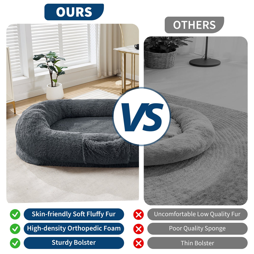 Garvee XL Orthopedic Memory Foam Dog Bed for Adults & Pets – Oversized Bean Bag Lounger, Washable Faux Fur, Side Pocket, Waterproof, No Assembly, Calming Nest for Anxiety Relief – Navy Blue