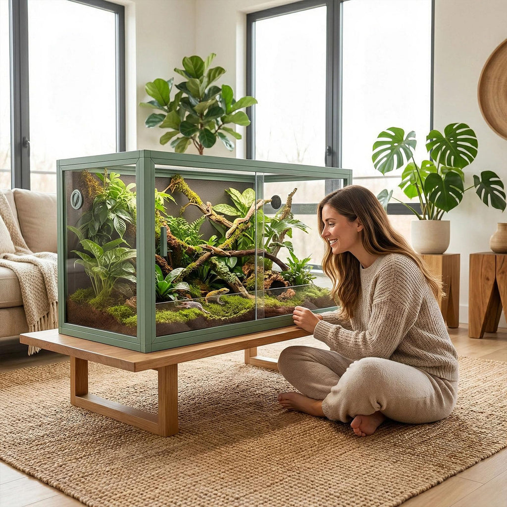 Garvee 120 Gallon Reptile Terrarium 48"x24"x24", Large Bearded Dragon Tank with Sliding Glass Doors, Heavy-Duty Screen Top Ventilation, Anti-Escape Enclosure for Lizards & Snakes, Green