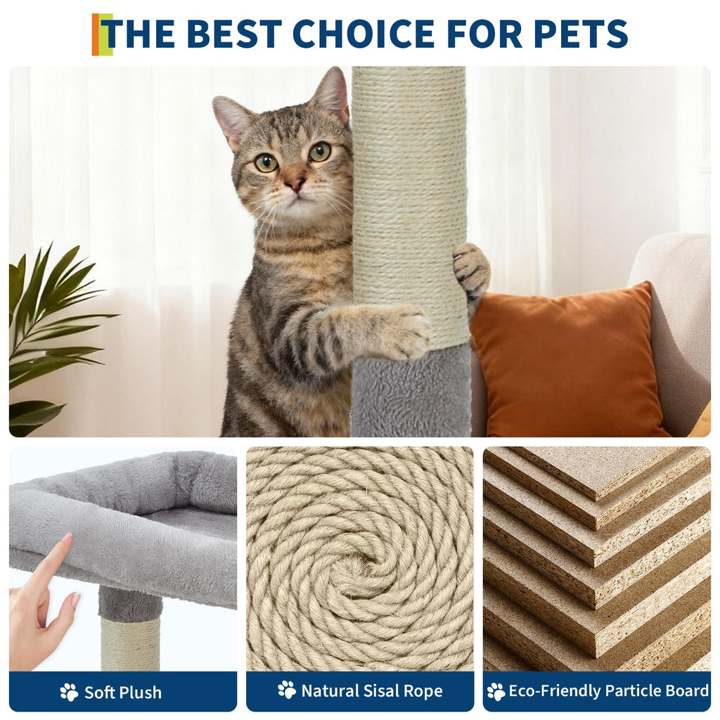 Garvee Multi-Level Cat Tree with Condo, 74" Tall Cat Tower with 11 Scratching Posts, Hammock, Tunnel, Large Top Perches & Anti-tip Kit, Indoor Cat Furniture for Large Cats, Light Gray