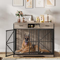Garvee 44 Inch Dog Crate Furniture with Drawers, Wooden Dog Cage with Open Compartment & Double Doors, Heavy Duty Indoor House End Table for Small Medium Large Breeds, Vintage Brown & Black