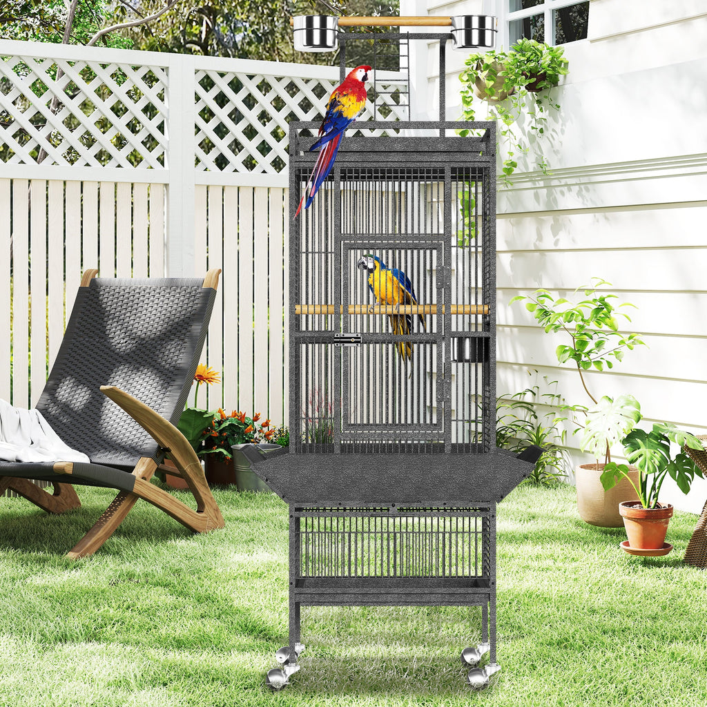 Garvee 61 Inch Large Metal Bird Cage with Play Top & Rolling Stand – Stainless Steel & Wood Aviary for Macaws, Cockatoos, Conures, Parakeets, Cockatiels – Spacious Indoor Cage – Exploding Silver