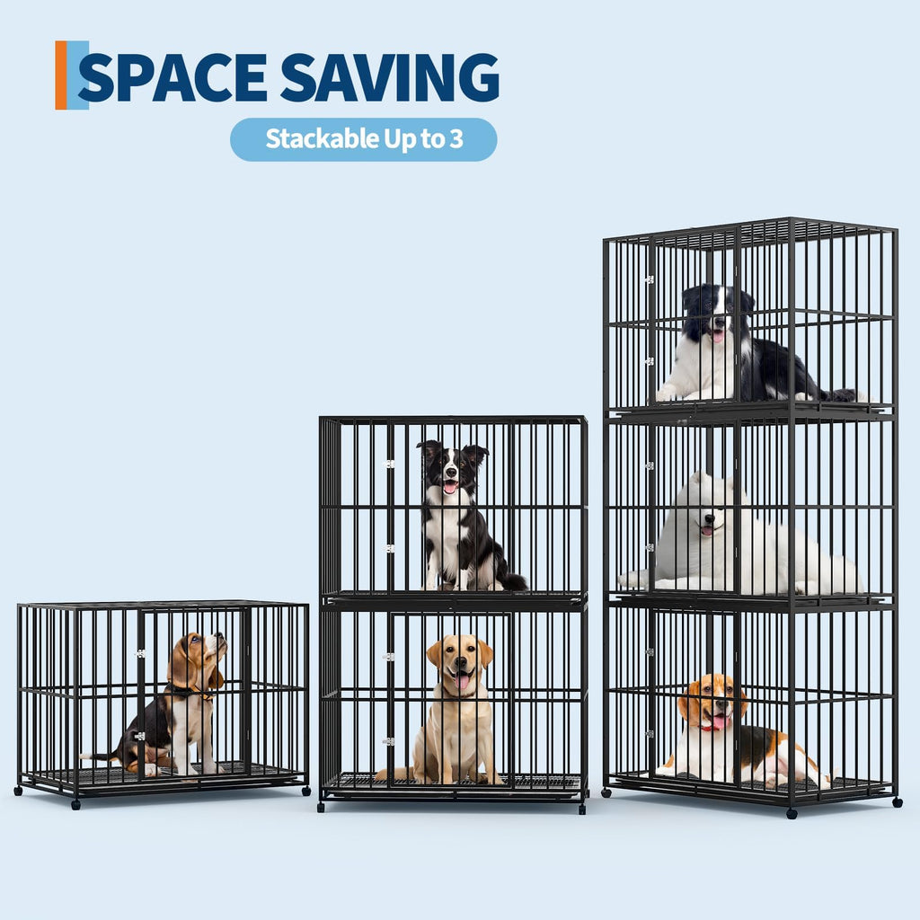 Garvee 42 Inch Dog Crate for Medium Sized Dogs, Heavy Duty Stainless Steel Dog Kennel Escape-Proof with Wheels and Removable Tray, Indestructible Dog Cage Stackable for High Anxiety Dogs