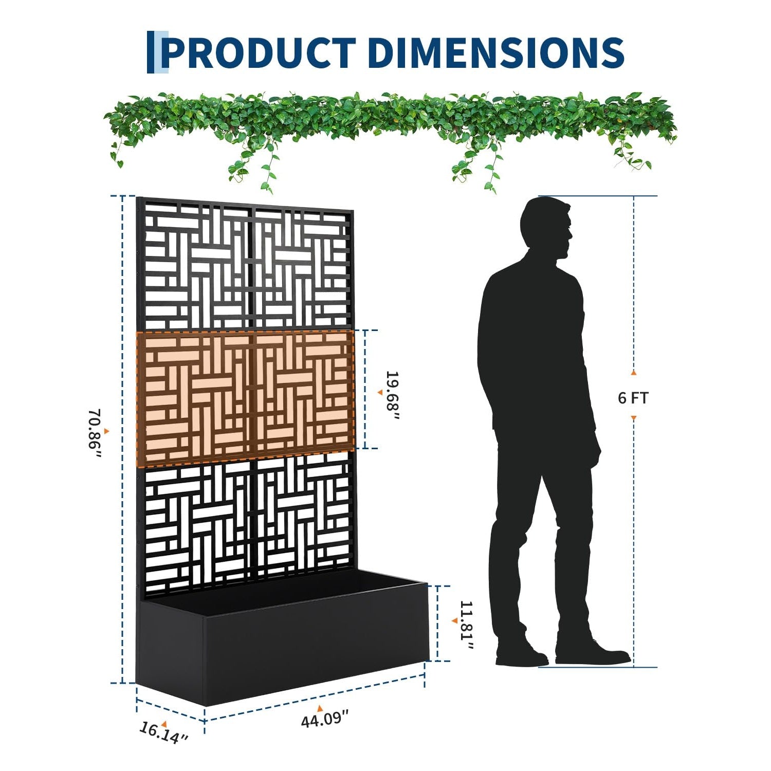 Garvee Raised Planter Box with Trellis for Climbing Plants, 71 in All-Weather Metal Garden Bed with Privacy Screen, Drainage Holes and Black Louvered Panel