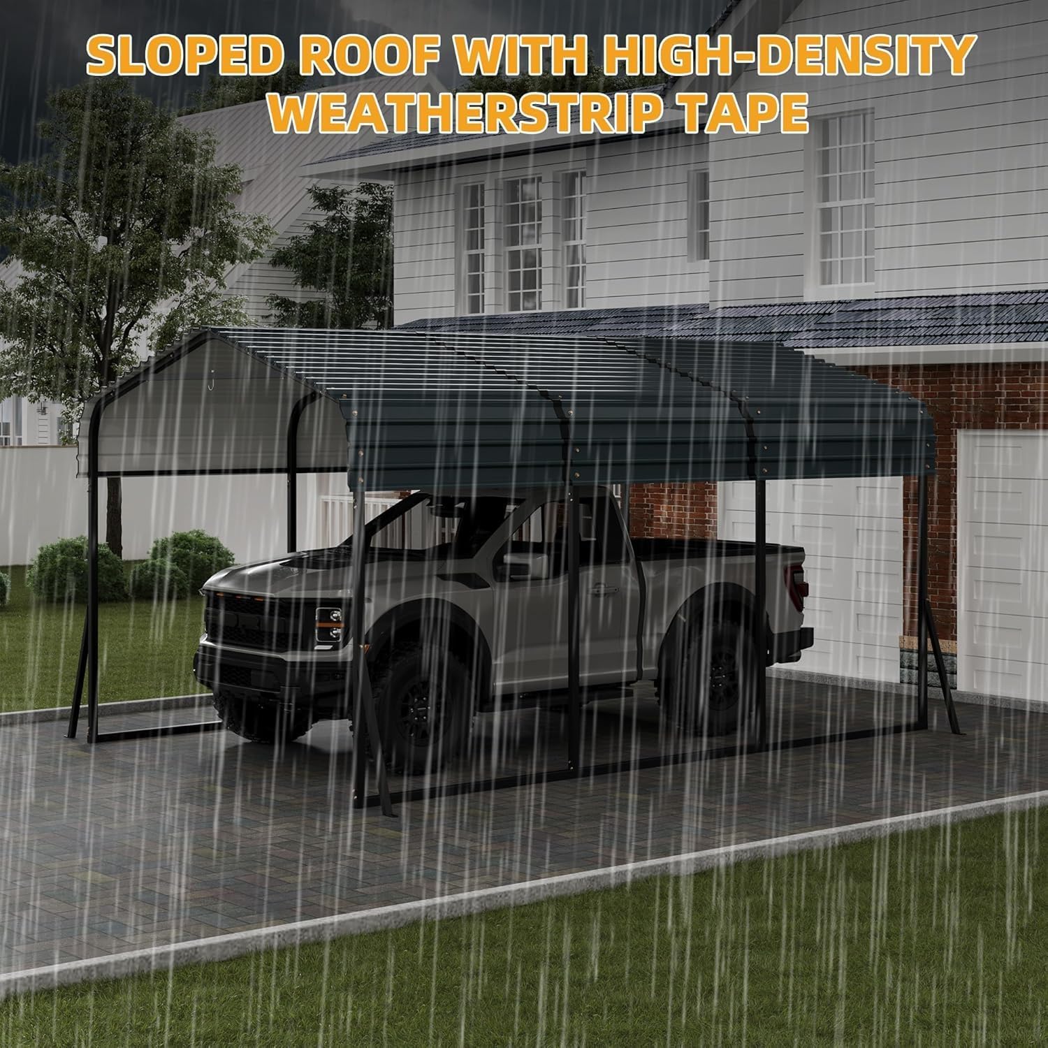 Garvee Heavy Duty 10x15 FT Metal Carport – Outdoor Garage Shelter with Galvanized Steel Roof, Reinforced Base, for SUV, Truck, Boat, Storage – Gray